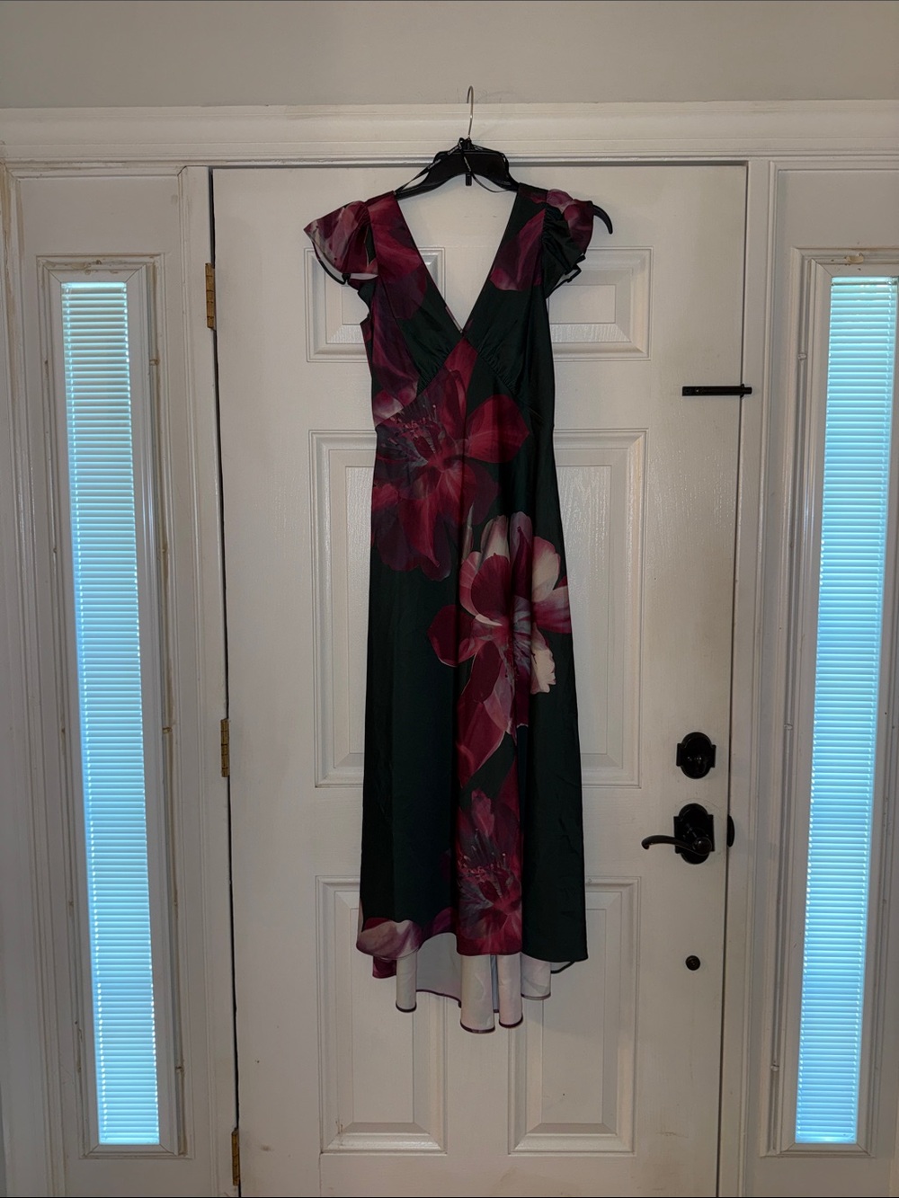Calvin Klein Dark Green Midi Dress with Wine Floral Print